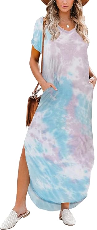 Plain Tie Dye Print Tshirt Long Dress