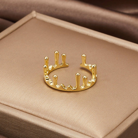 Golden Waterdrop Crown Ring