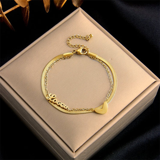 "I Love U" Golden Chain Bracelet